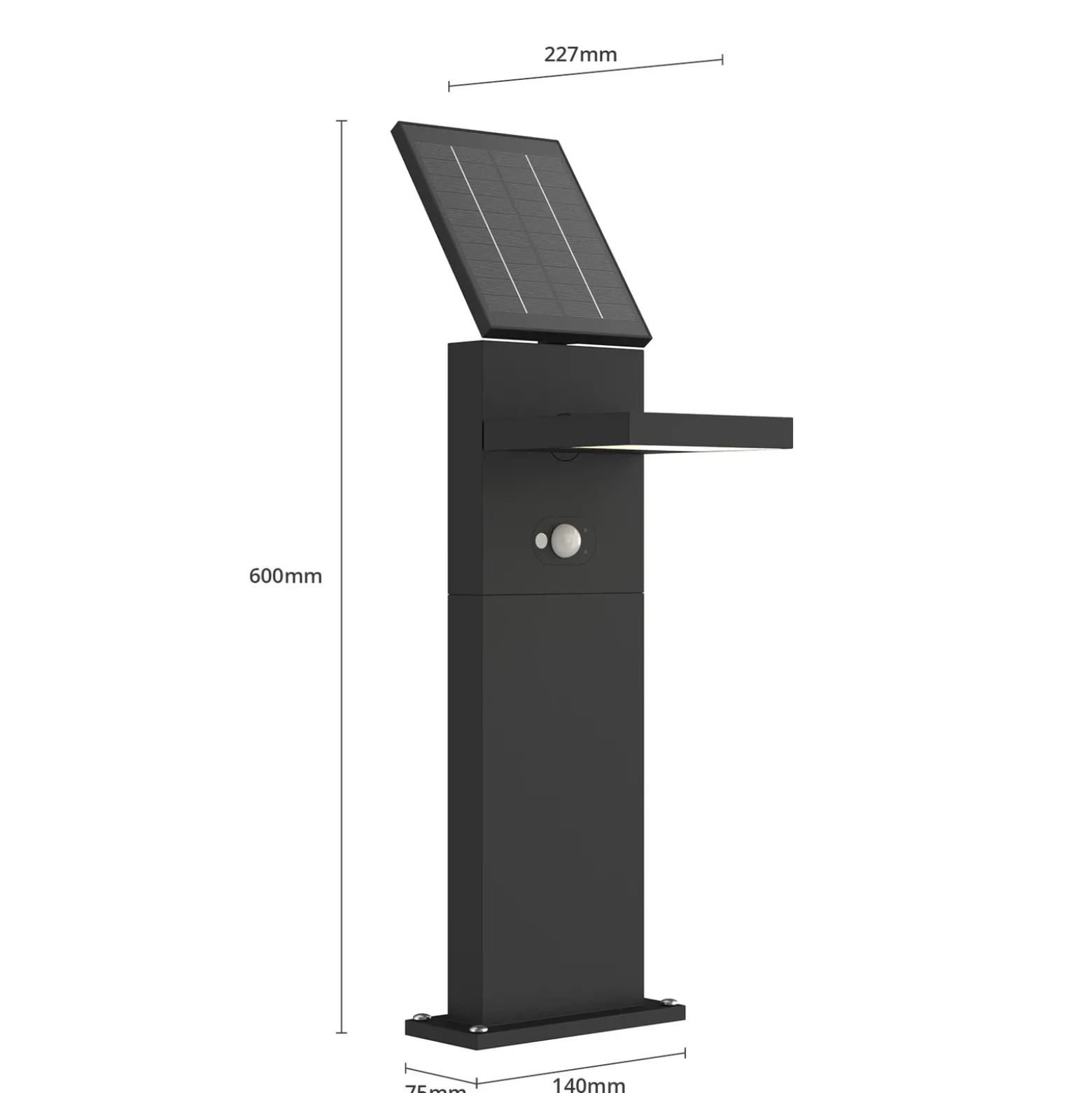 Lámpara solar LED para caminos Lucande Silvan, 60 cm, sensor, antracita