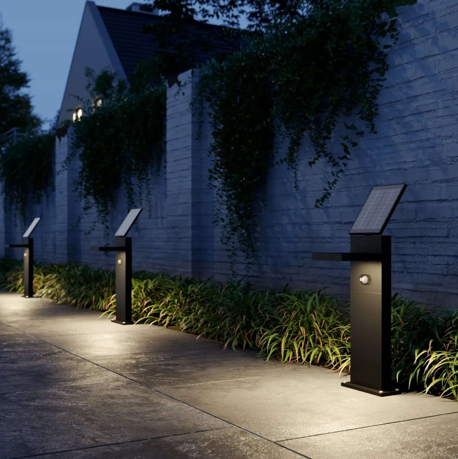 Lámpara solar LED para caminos Lucande Silvan, 60 cm, sensor, antracita