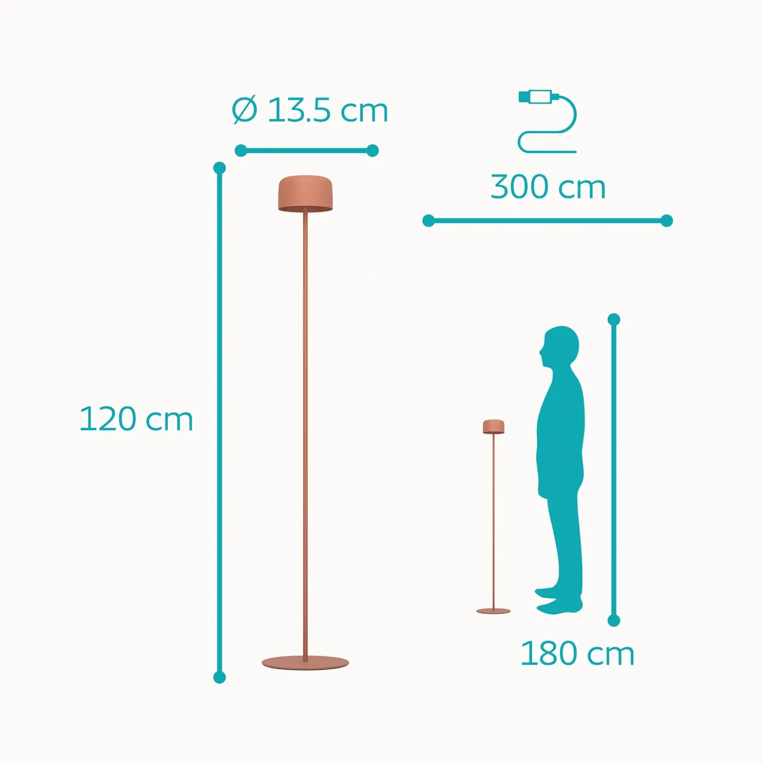Lámpara solar LED para terraza Roccanova-L, color naranja, altura 120 cm