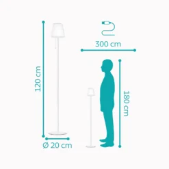 Lámpara solar LED para terraza Scordiano-L, blanca, altura 120 cm