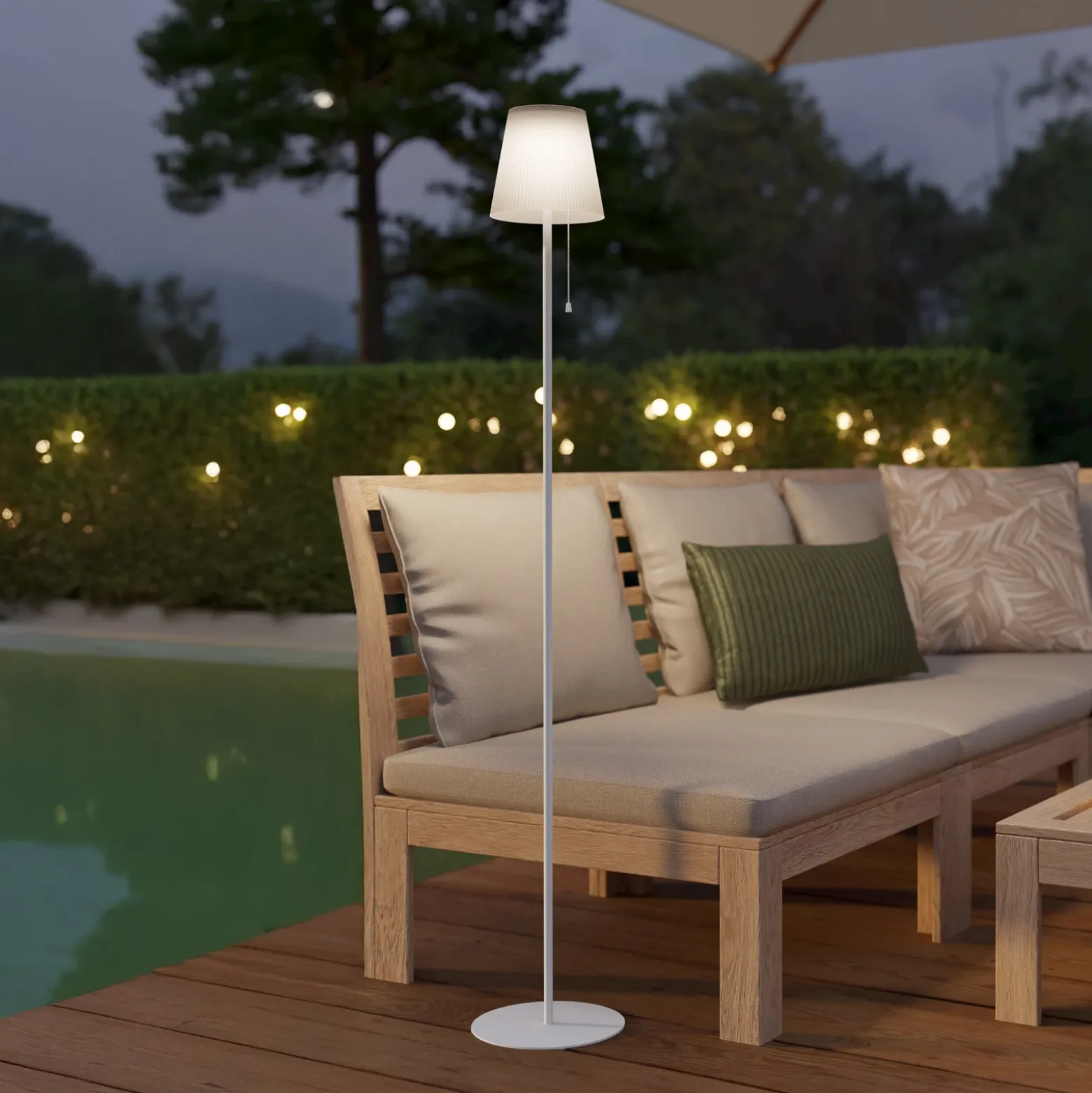 Lámpara solar LED para terraza Scordiano-L, blanca, altura 120 cm