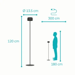 Lámpara solar LED para terraza Roccanova-L, negra, altura 120 cm