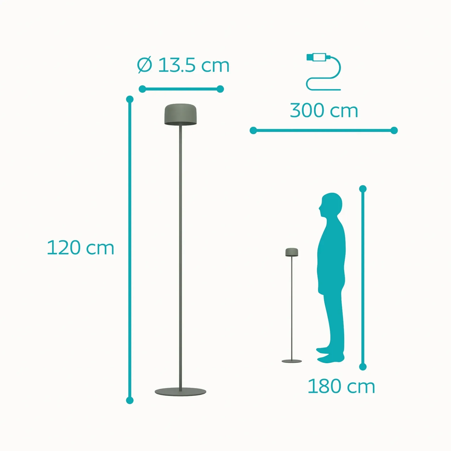 Lámpara solar LED para terraza Roccanova-L, verde, altura 120 cm