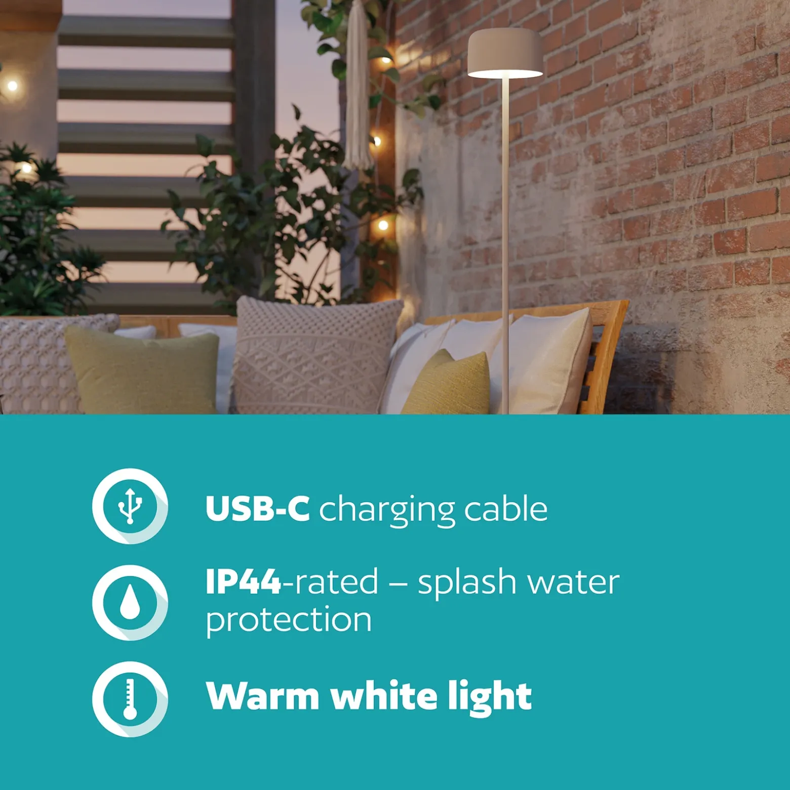 Lámpara solar LED para terraza Roccanova-L, blanca, altura 120 cm