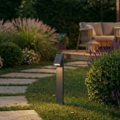Lámpara solar LED PRIOS Lestor, antracita, atenuable, IP65