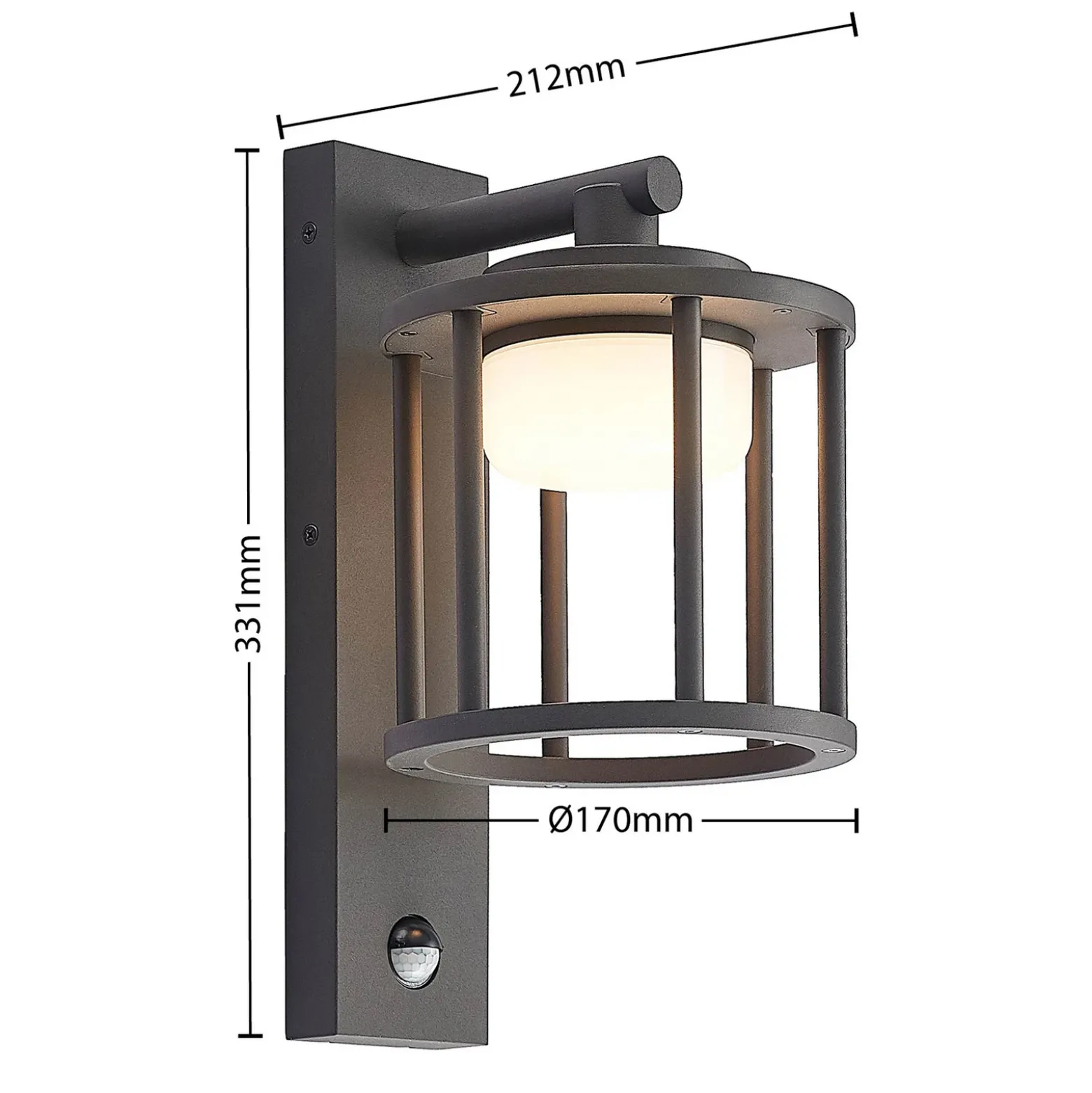 Lucande aplique de exterior Berenike, sensor, antracita, metal
