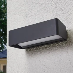 Lucande Aplique de exterior LED Midvig, gris oscuro, angular, IP65
