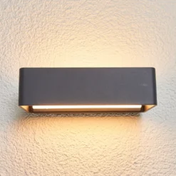 Lucande Aplique de exterior LED Midvig, gris oscuro, angular, IP65