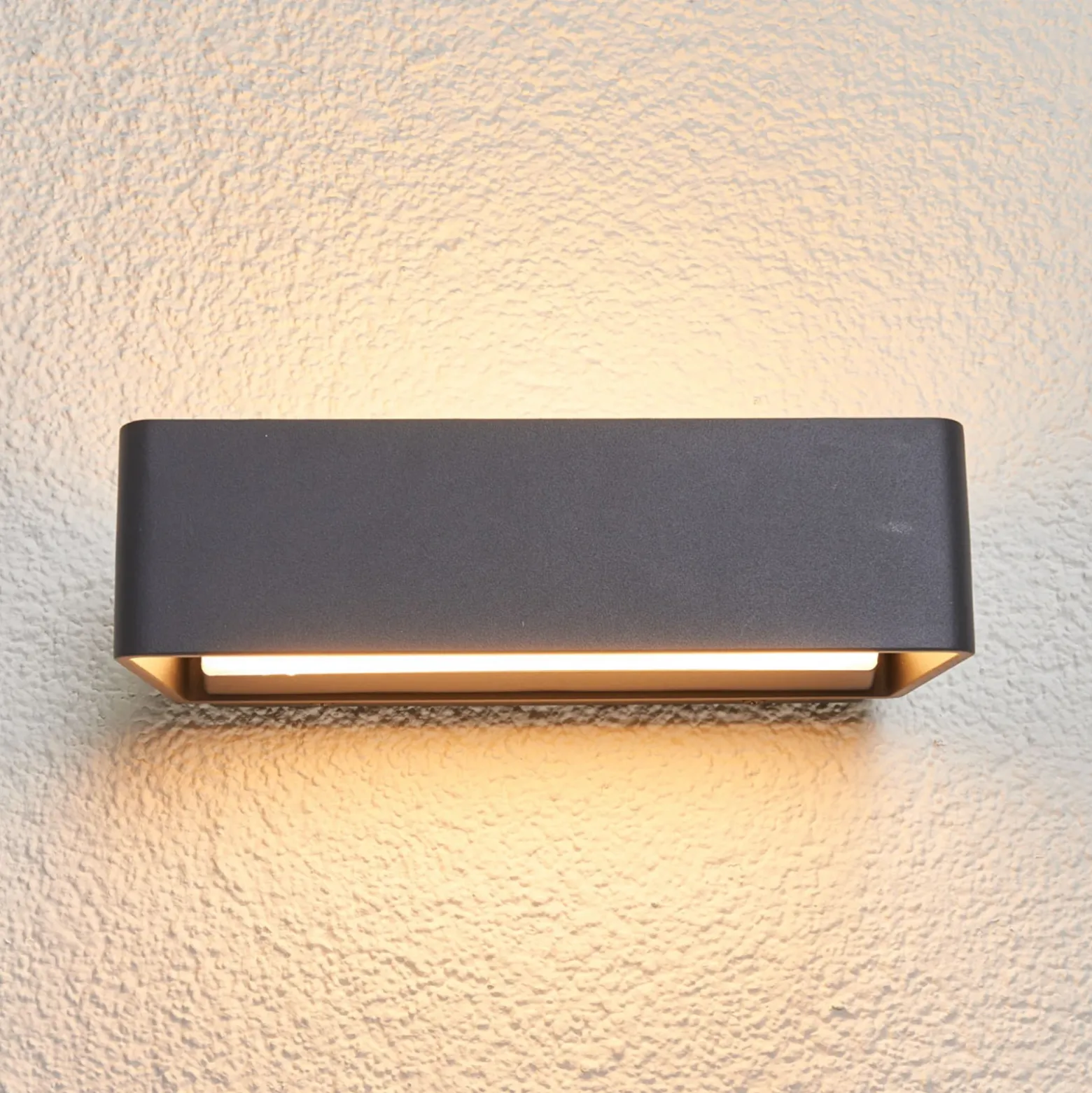 Lucande Aplique de exterior LED Midvig, gris oscuro, angular, IP65