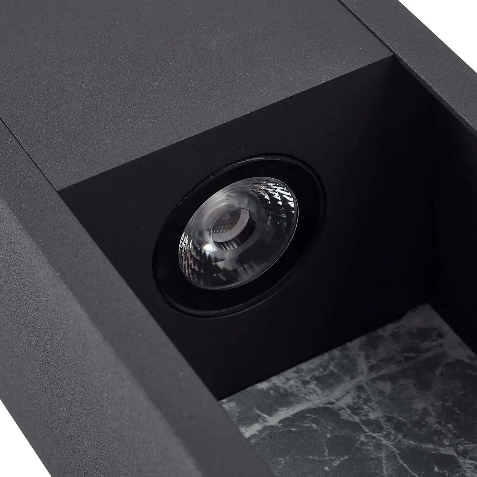 Lucande Aplique de exterior LED Lavrin, negro/mármol, aluminio