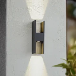 Lucande Aplique de exterior LED Lavrin, negro/gris, aluminio