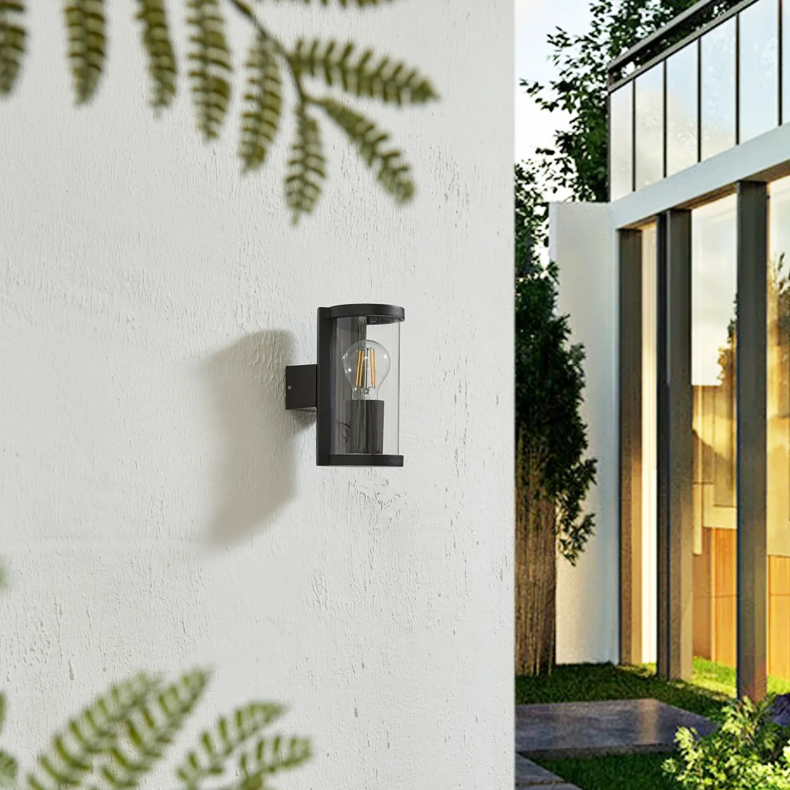 Lucande aplique de exterior Zanta, altura 19,7 cm, IP65, negro