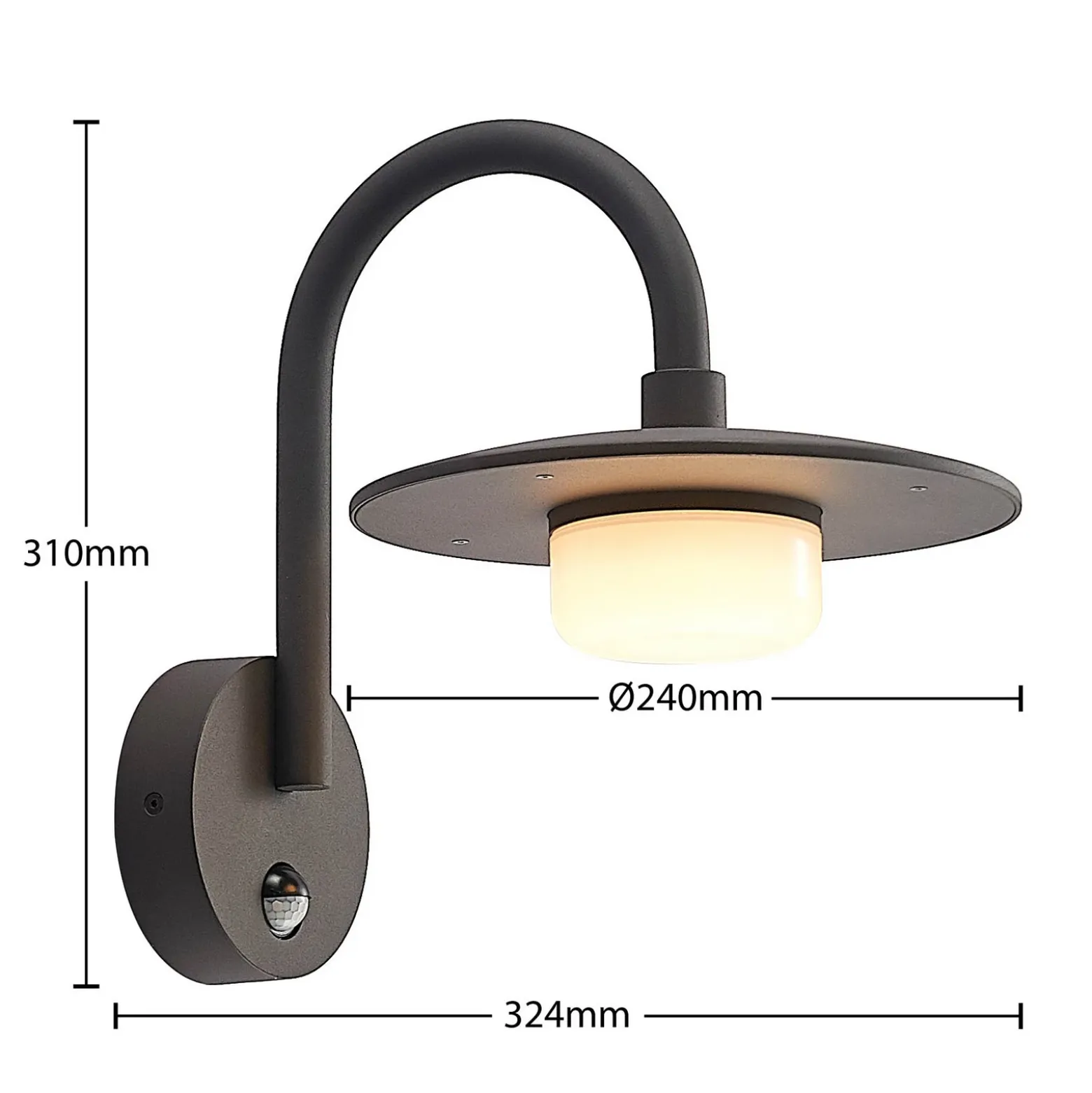 Lucande aplique de exterior Zamalino, 31 cm, antracita, sensor