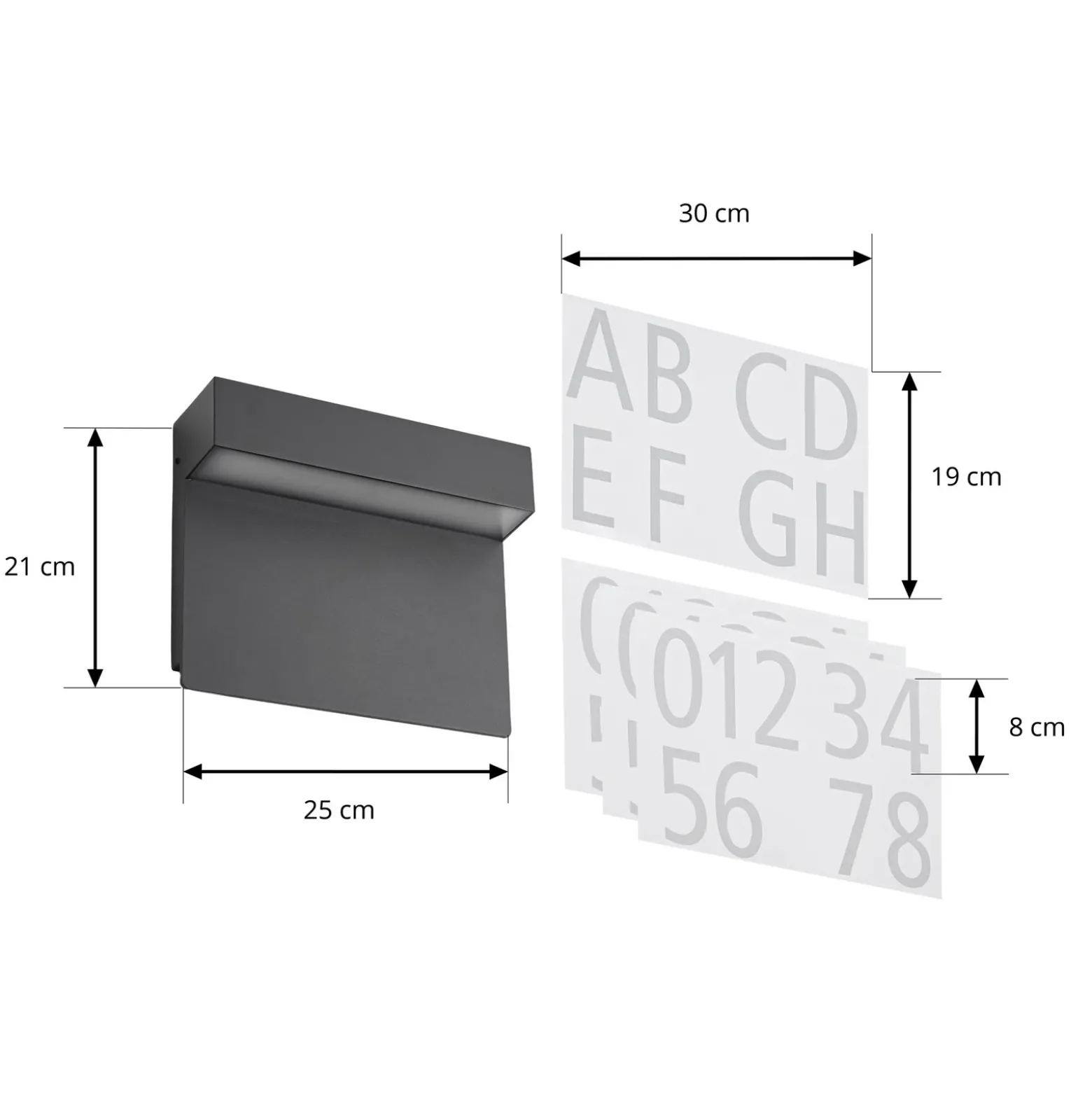 Lucande aplique LED con número de casa Kalero, sensor crepuscular, CCT