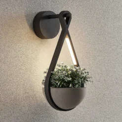 Lucande Aplique LED para exterior Florka, piedra natural, cesta colgante