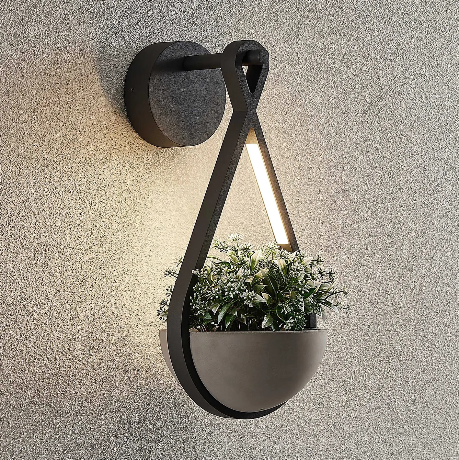 Lucande Aplique LED para exterior Florka, piedra natural, cesta colgante