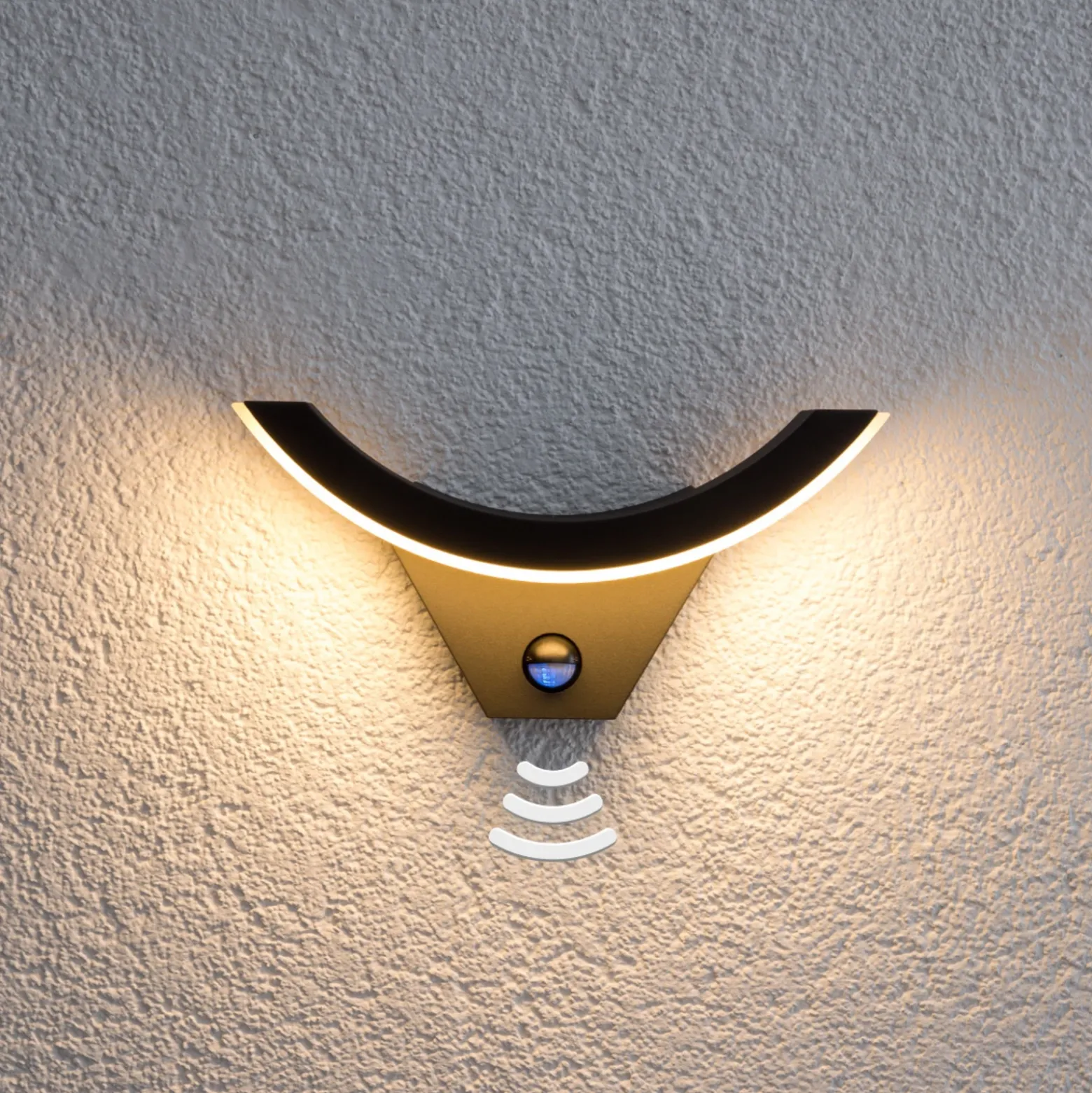 Lucande aplique LED para exterior Half, sensor, antracita, IP54