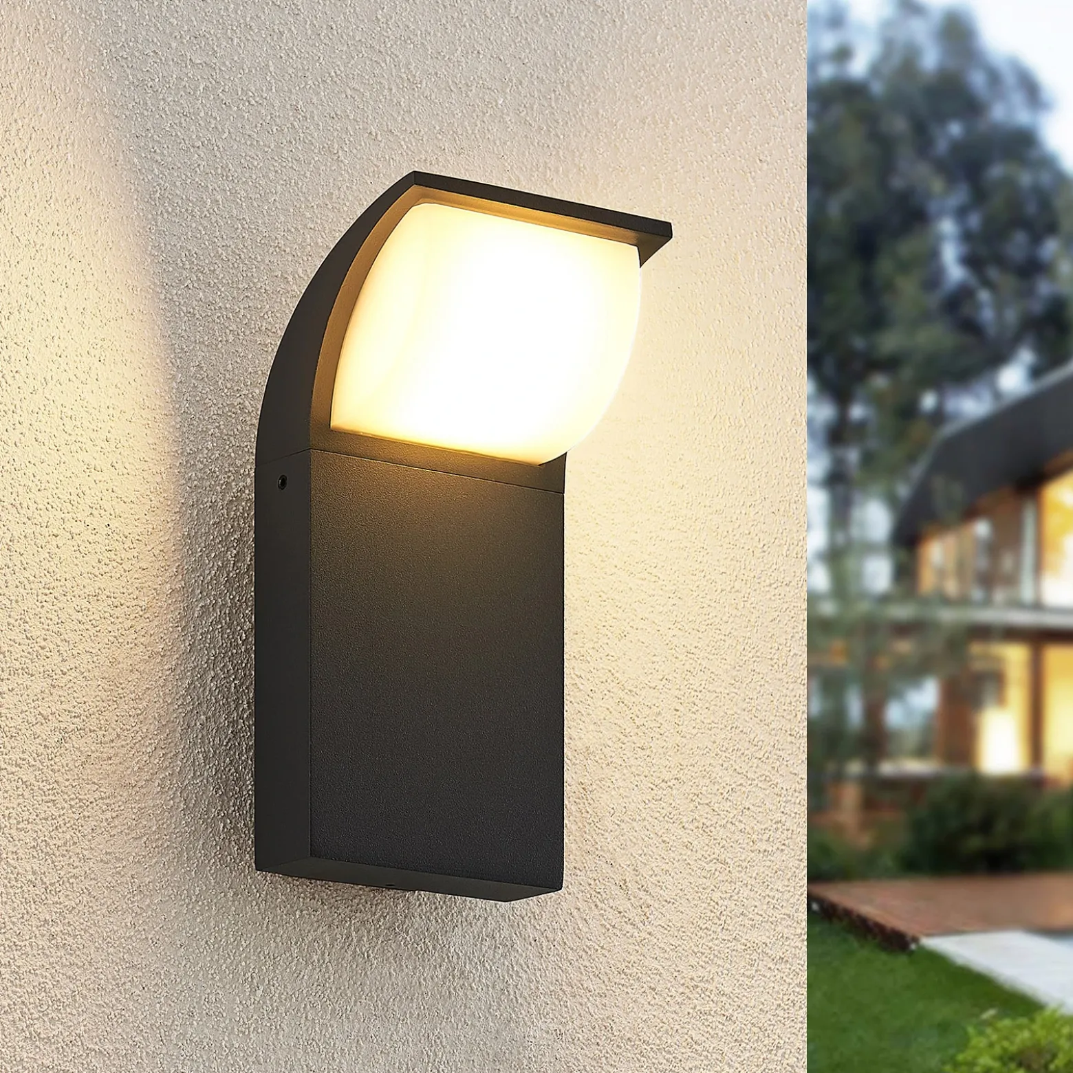 Lucande Aplique LED para exterior Tinna, 20 cm, antracita, IP65