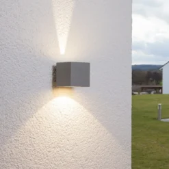 Lucande aplique LED para exterior Jarno, plateado, metal, 9 cm