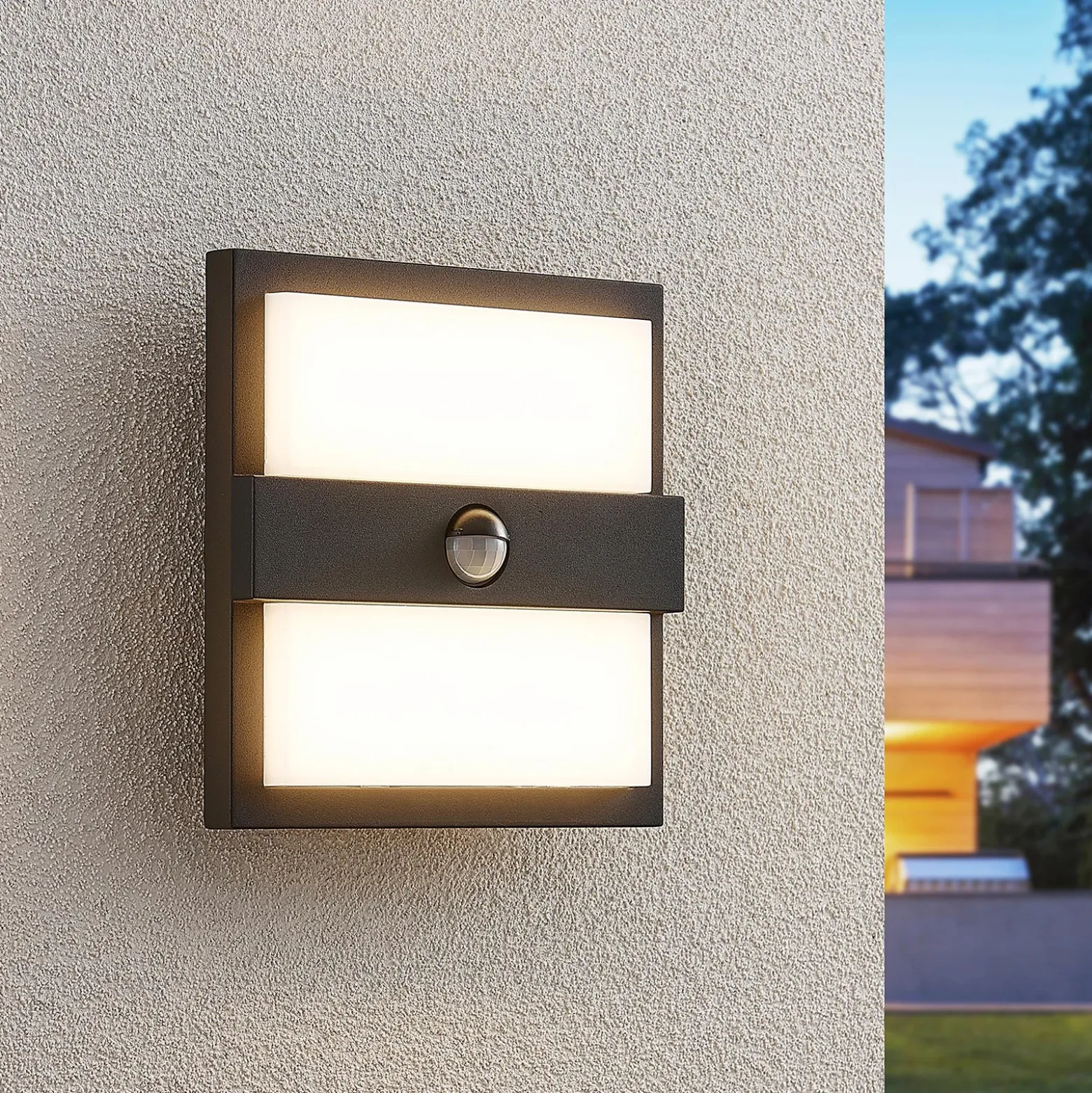Lucande Aplique LED para exterior Gylfi, 20 cm, negro, sensor