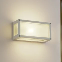 Lucande Aplique para exterior Aurelien, blanco, cristal, 12,5 cm, IP54