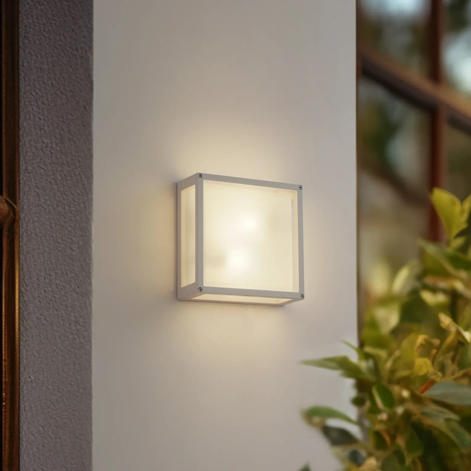 Lucande Aplique para exterior Aurelien, blanco, sensor, 25 x 25 cm