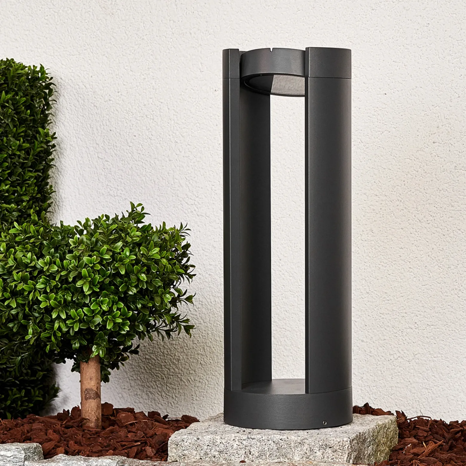 Lucande Baliza LED Dylen, gris, metal, 50 cm, IP65