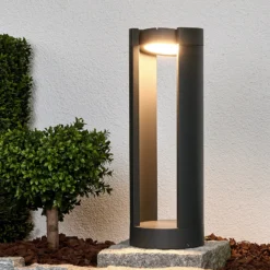 Lucande Baliza LED Dylen, gris, metal, 50 cm, IP65