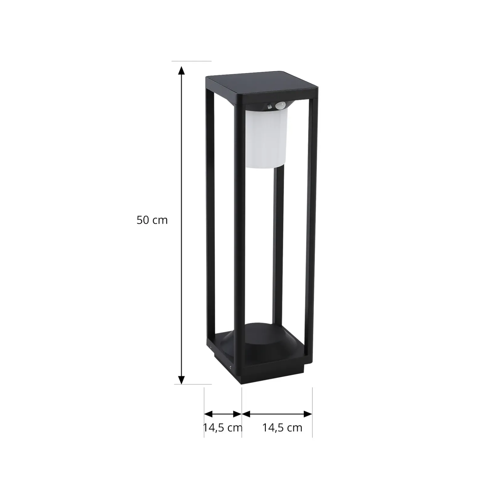 Lucande, baliza solar LED Nilea, 50 cm, negra, sensor