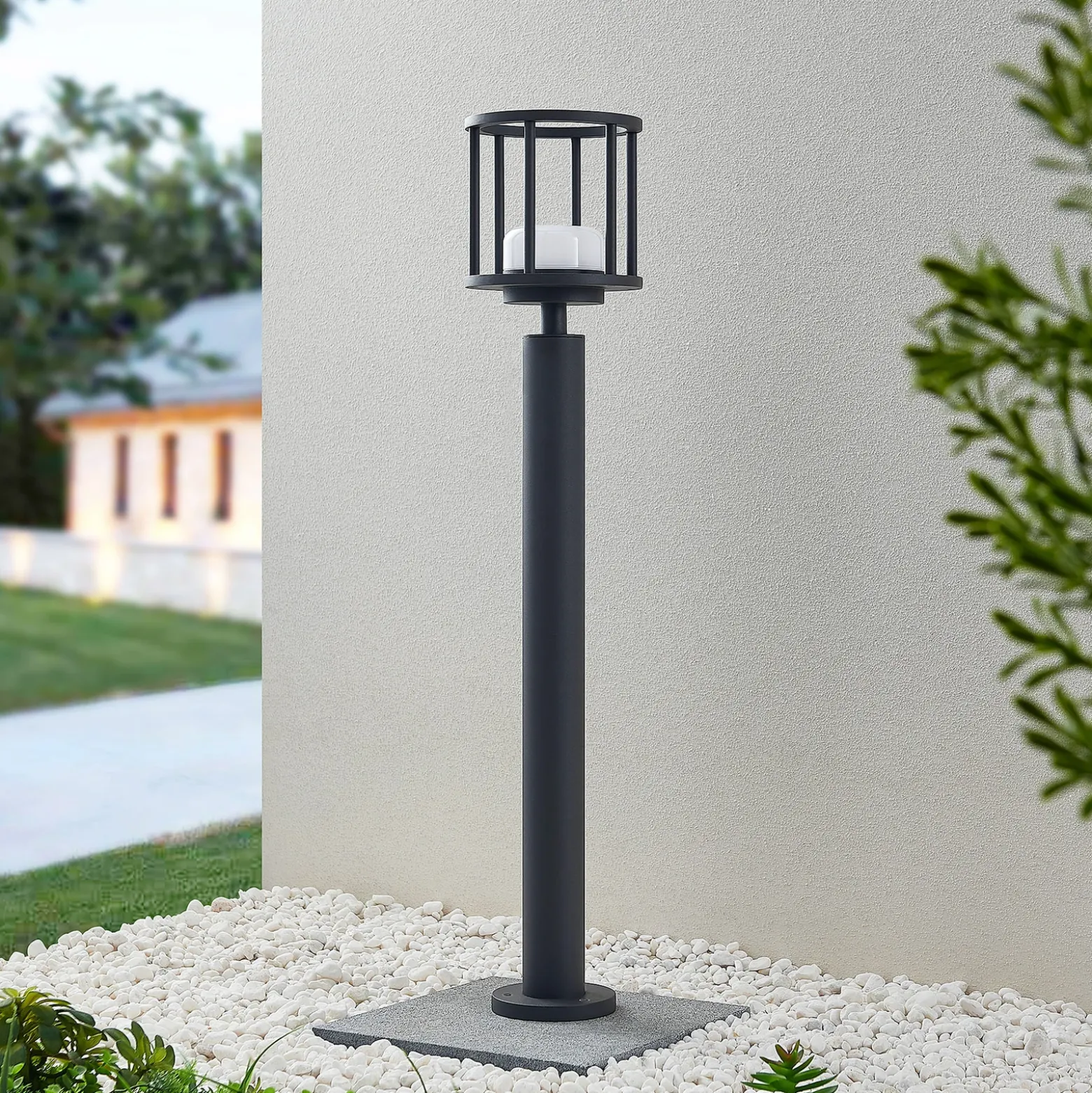 Lucande Bolardo luminoso Berenike, 85 cm, gris oscuro, metal, GX53