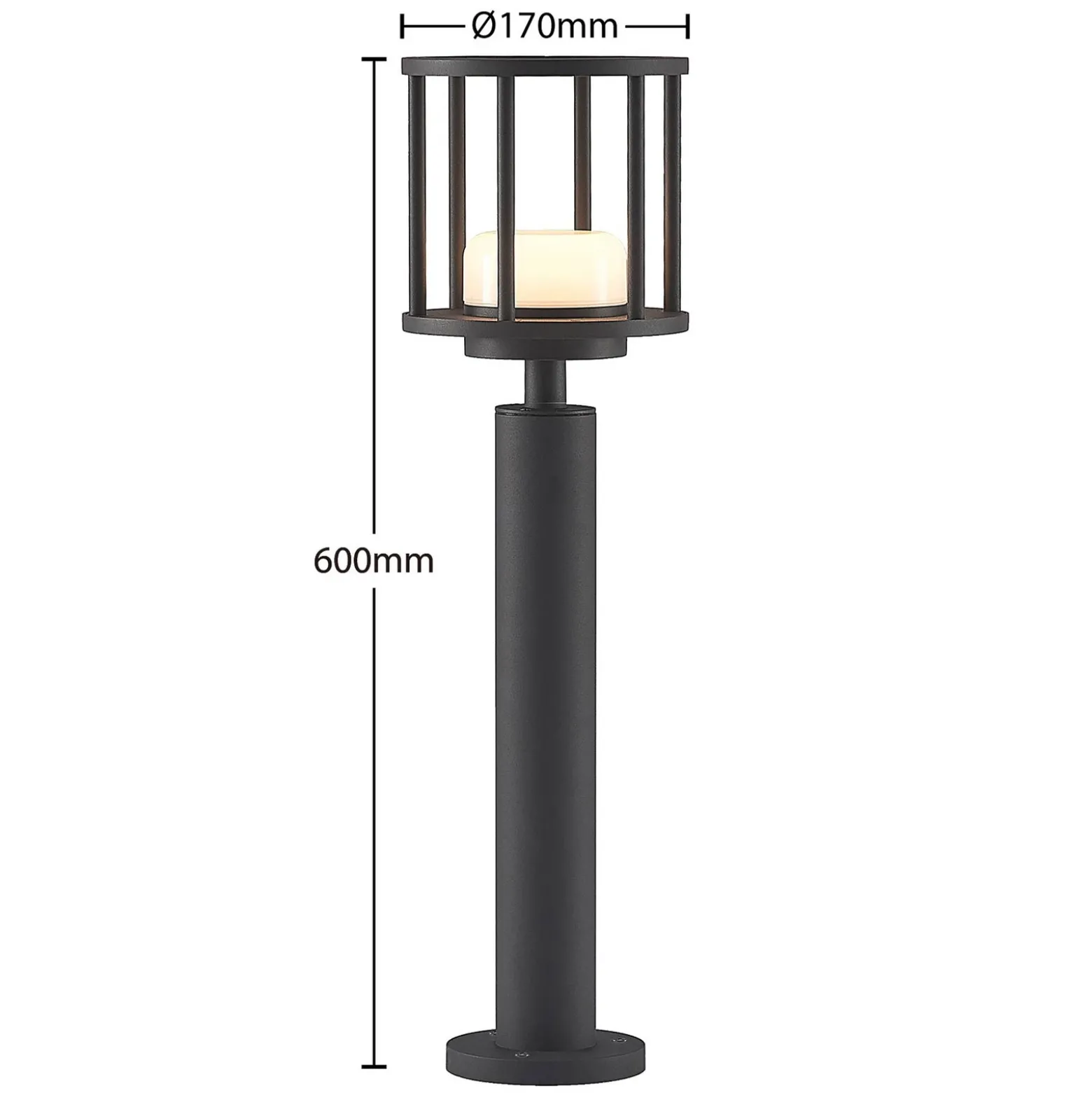 Lucande Bolardo luminoso Berenike, 60 cm, gris oscuro, metal, GX53