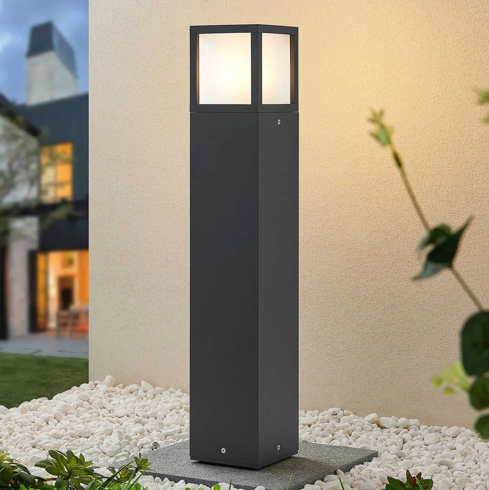 Lucande Bolardo luminoso Dewari, E27, 65 cm, gris oscuro, IP54