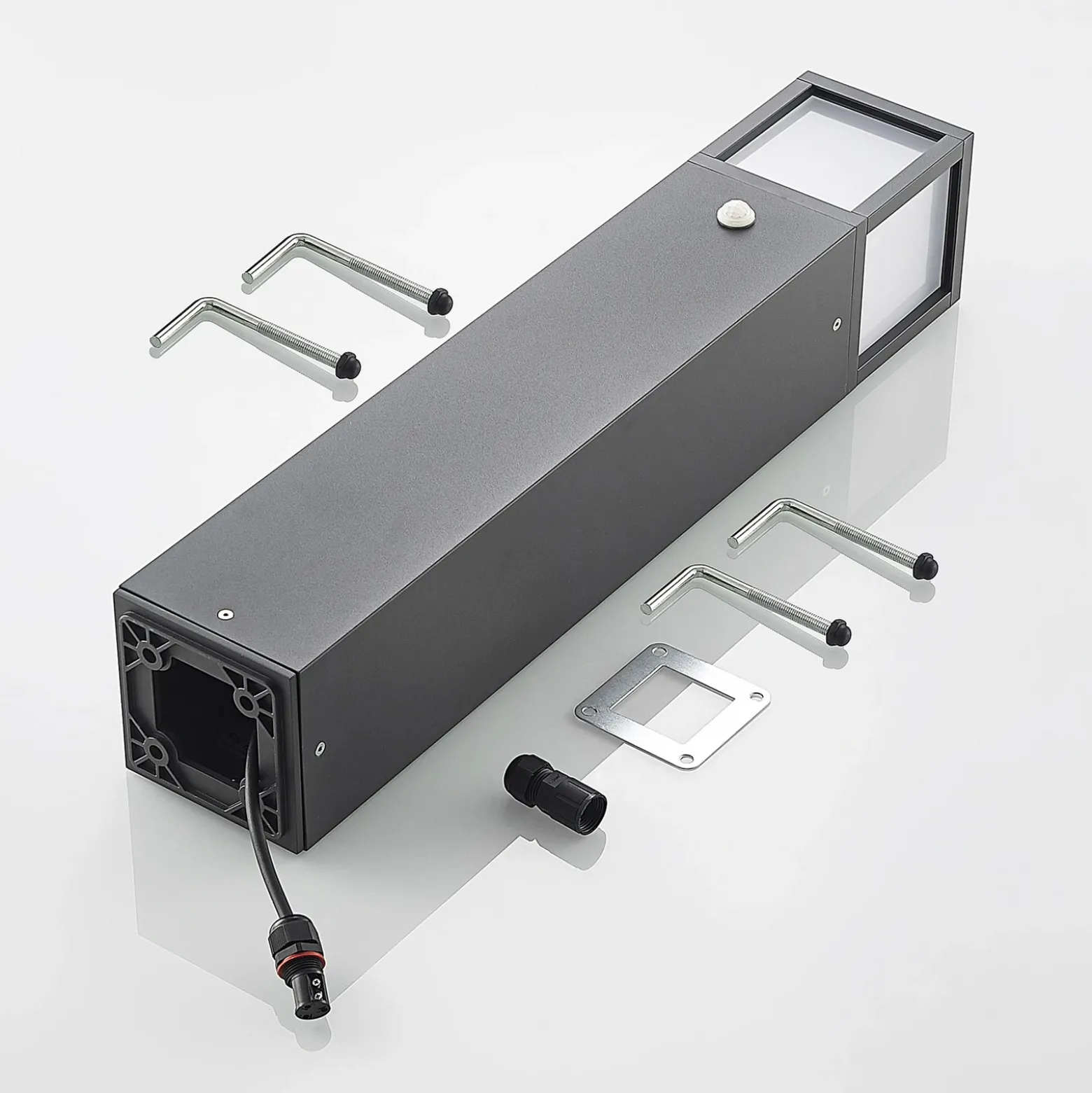Lucande Bolardo luminoso Dewari, detector de movimiento, E27, 65 cm, IP54