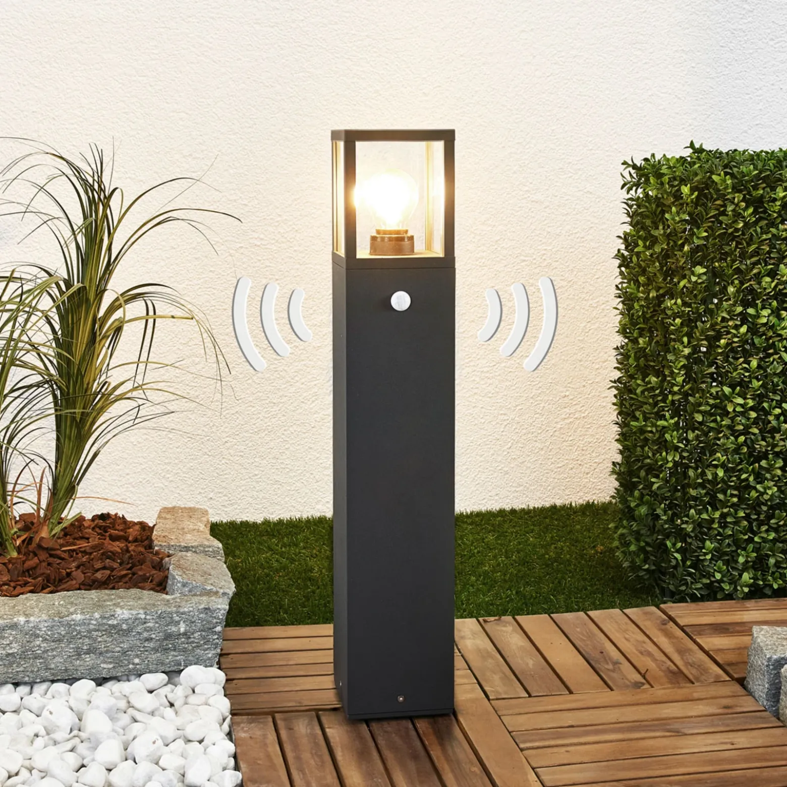 Lucande Bolardo luminoso Klemens, 65 cm, sensor, antracita, E27