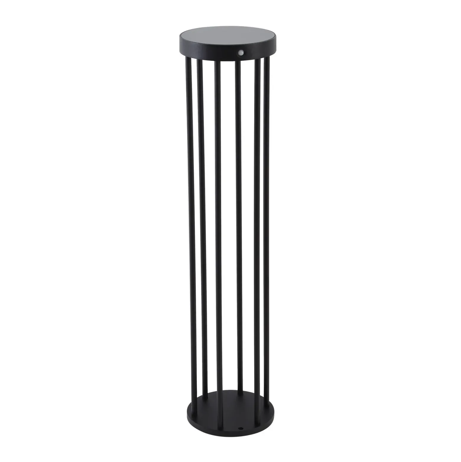 Lucande, bolardo luminoso LED solar, Evelis, negro, aluminio, sensor