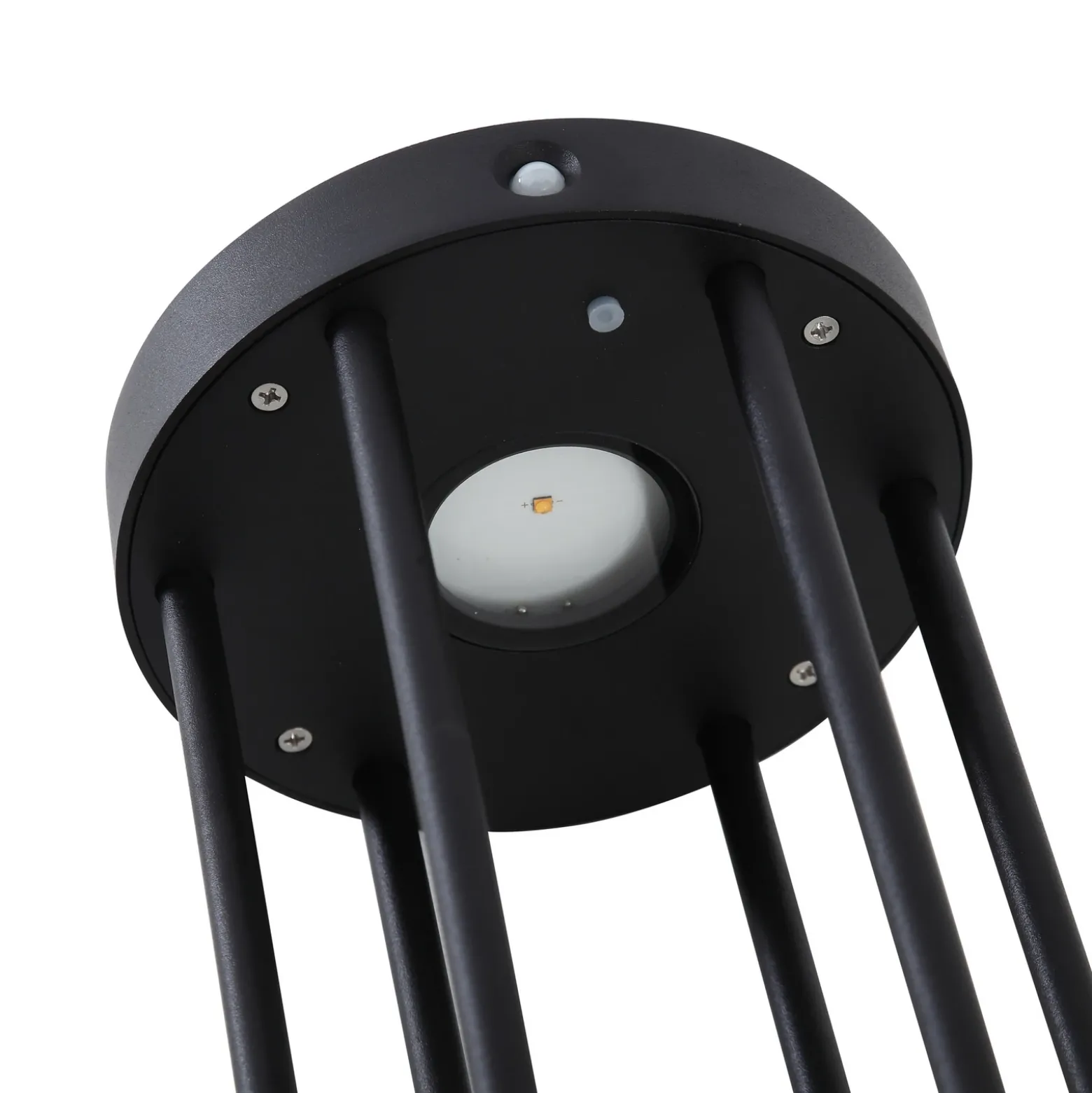 Lucande, bolardo luminoso LED solar, Evelis, negro, aluminio, sensor