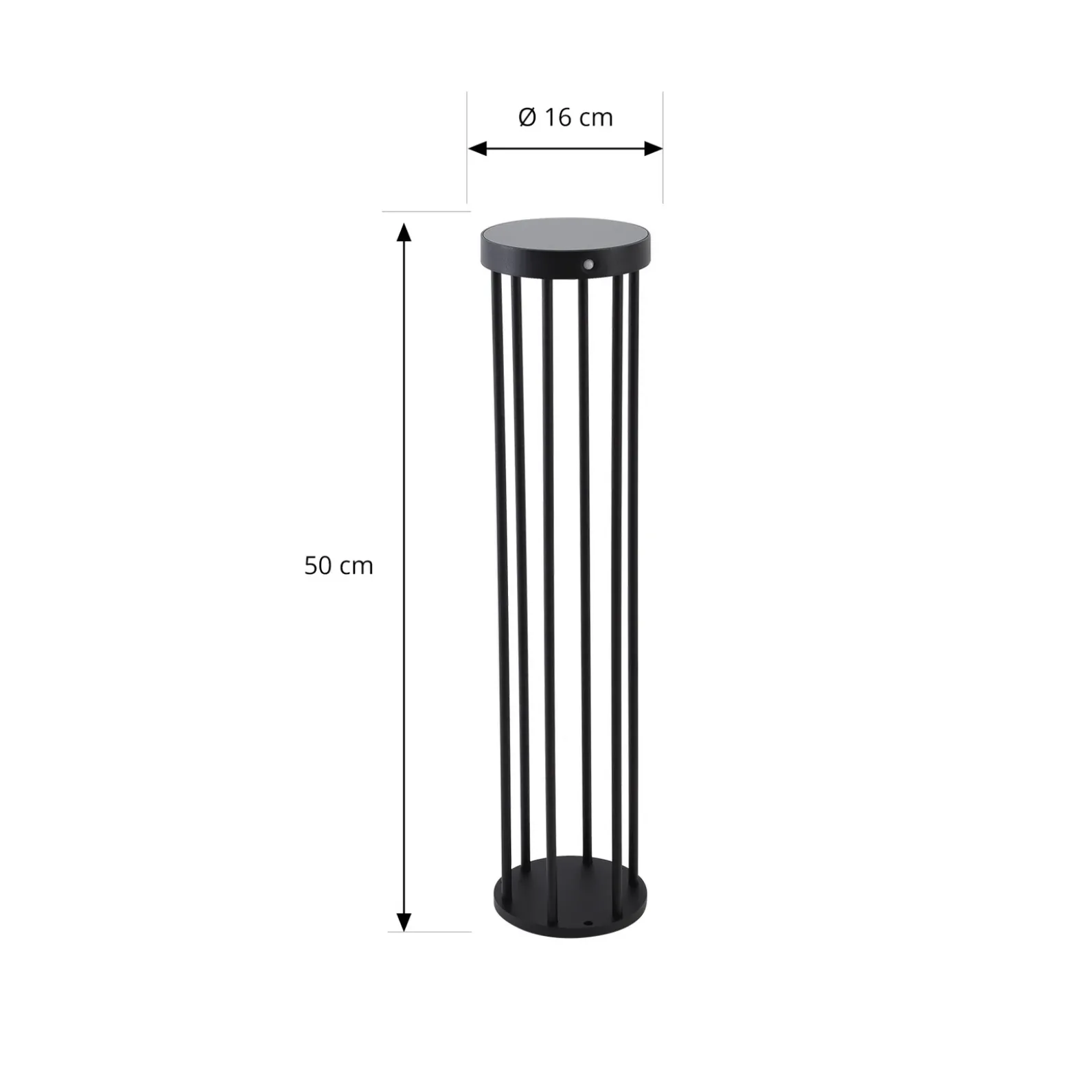 Lucande, bolardo luminoso LED solar, Evelis, negro, aluminio, sensor