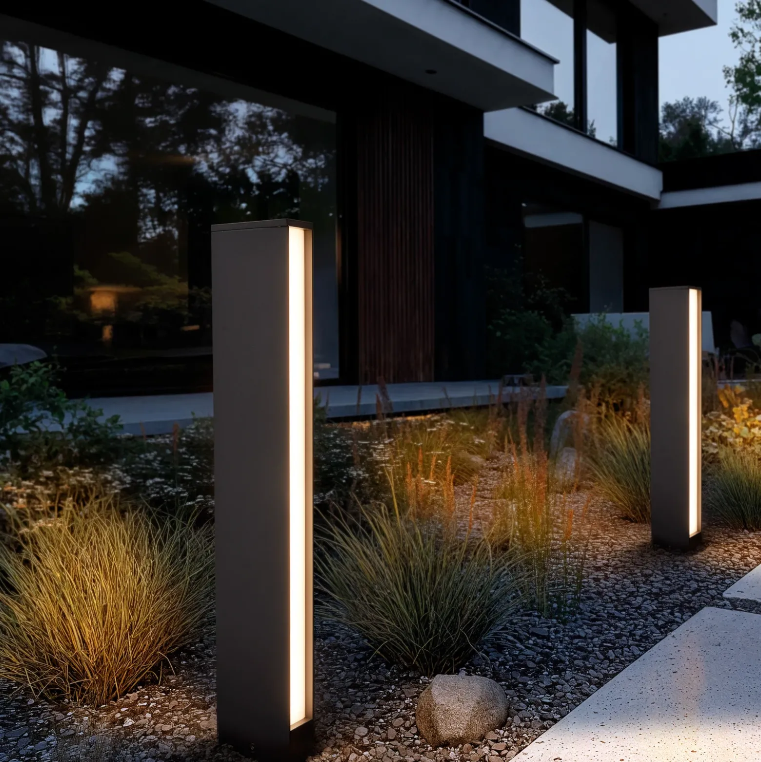 Lucande Bolardo luminoso LED Lirka, 2 luces, gris, metal, 60 cm
