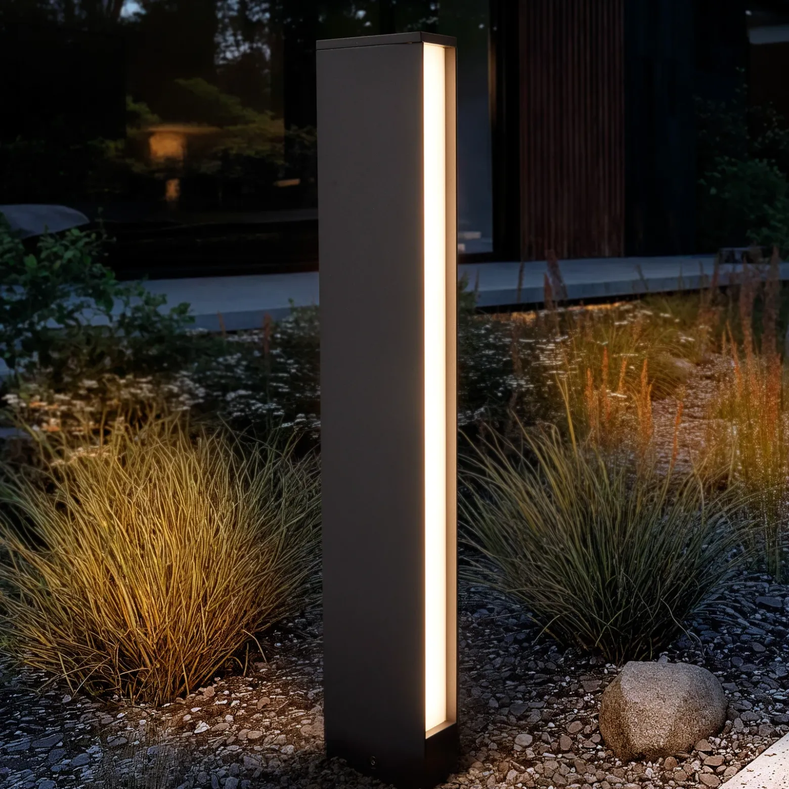 Lucande Bolardo luminoso LED Lirka, 2 luces, gris, metal, 60 cm
