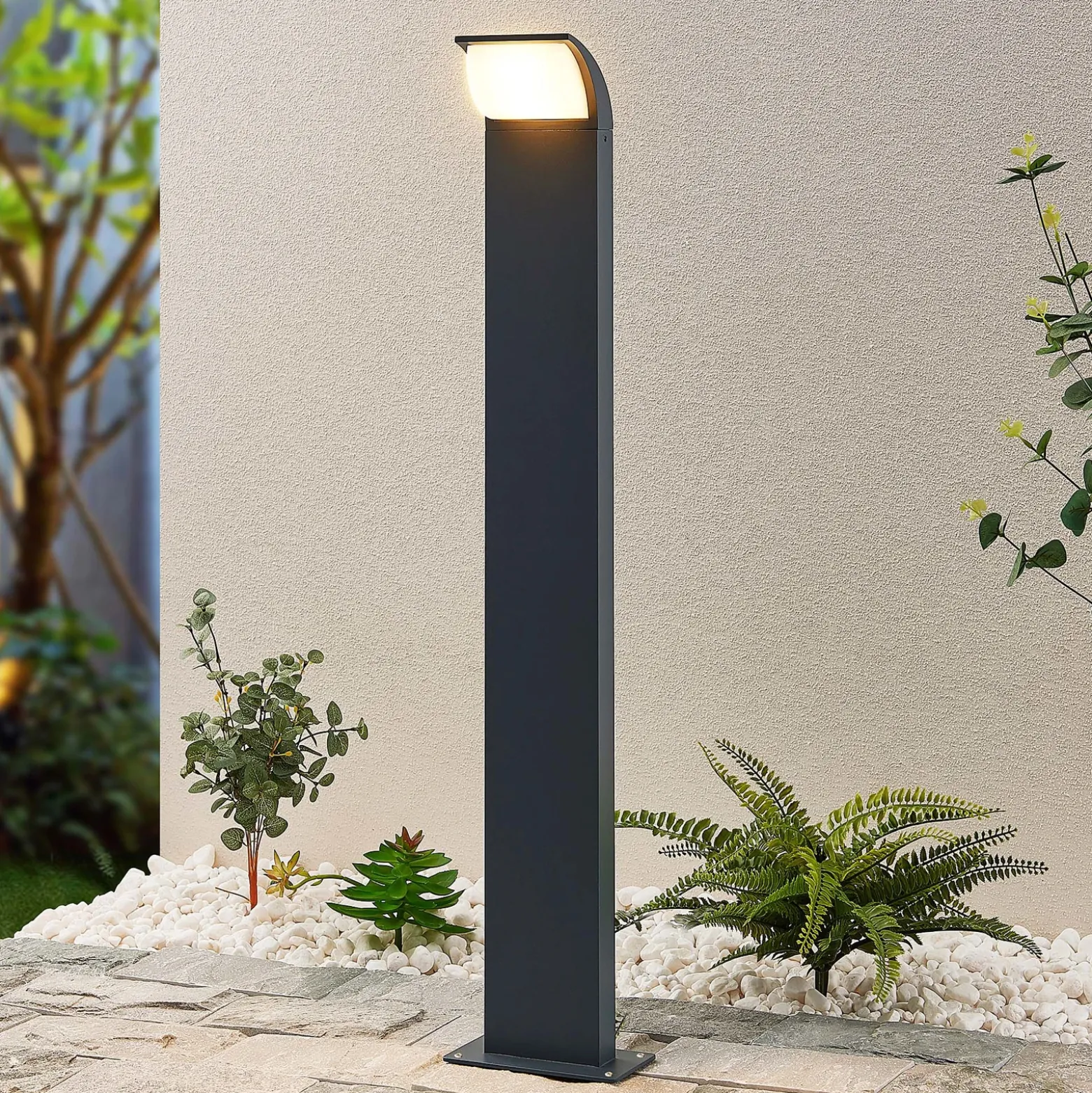 Lucande, bolardo luminoso LED Tinna, 80 cm, antracita, IP65
