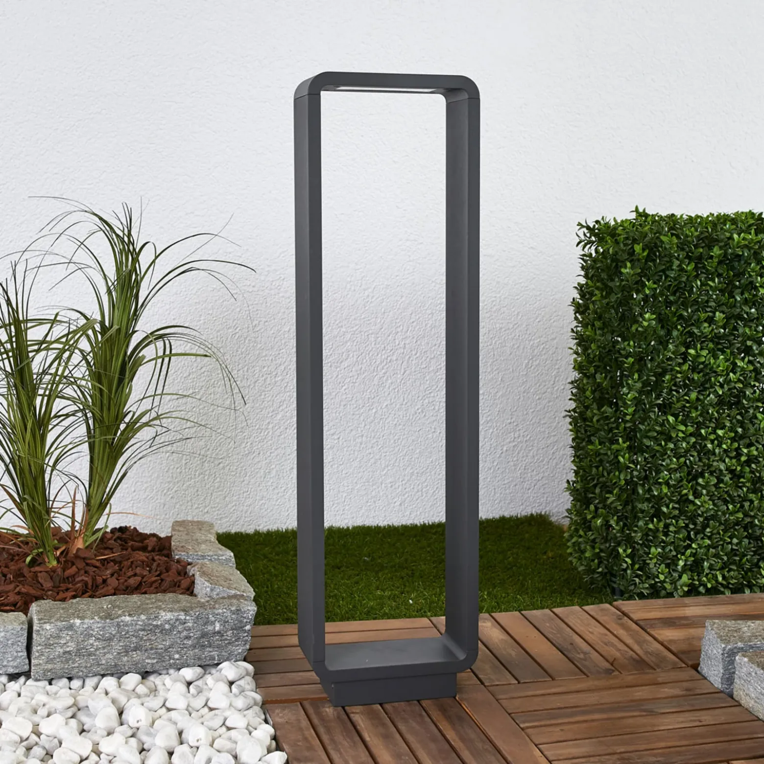 Lucande, bolardo luminoso LED Ninon, 80 cm, antracita, metal