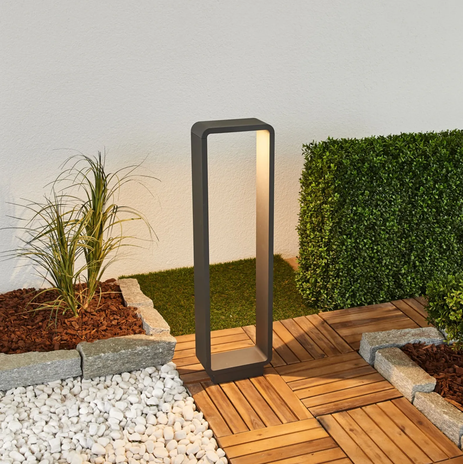 Lucande, bolardo luminoso LED Ninon, 80 cm, antracita, metal