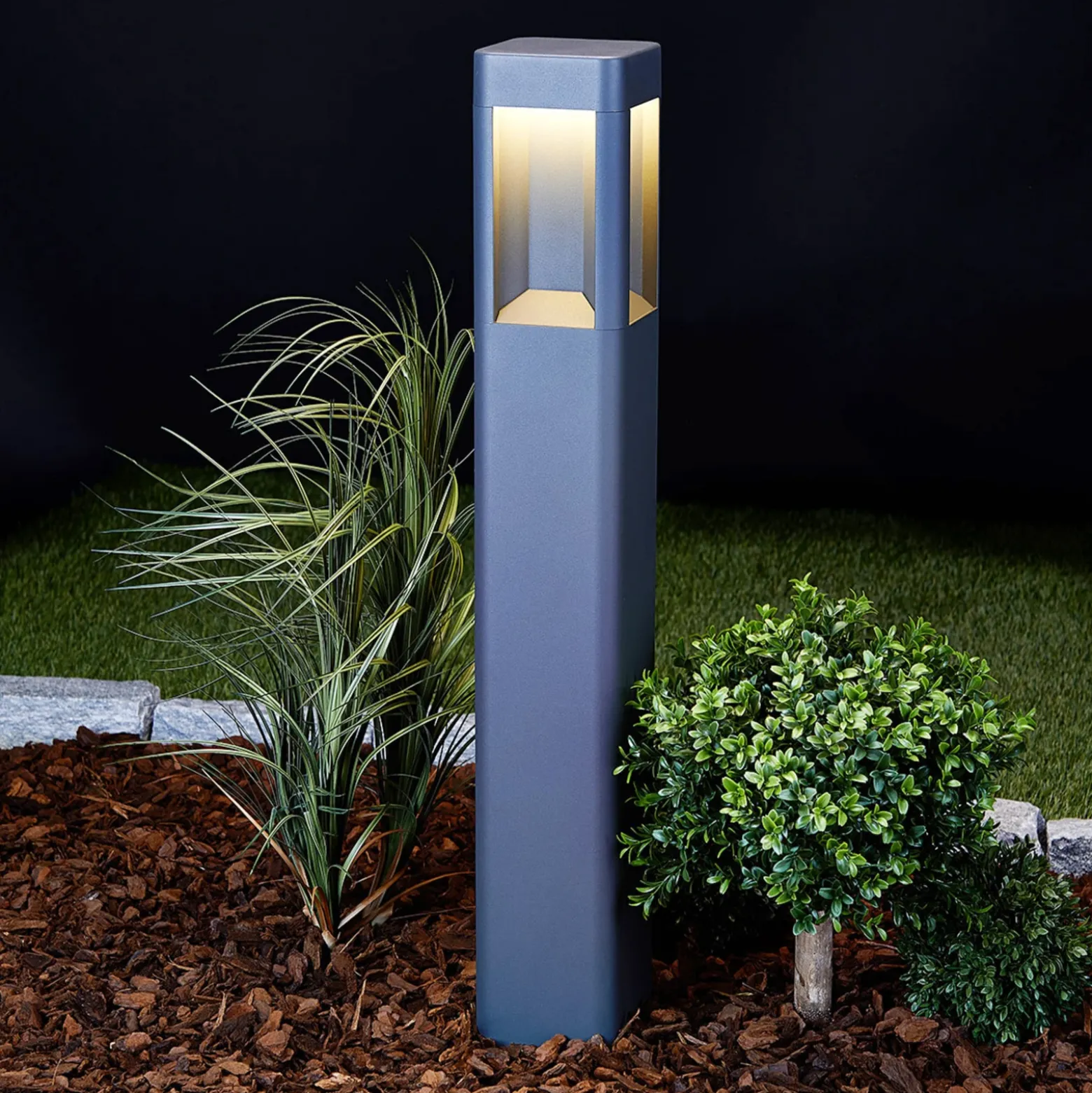 Lucande Bolardo luminoso LED Annika, antracita, metal, 80 cm