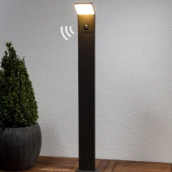 Lucande, bolardo luminoso LED Nevio, sensor, 100 cm, antracita