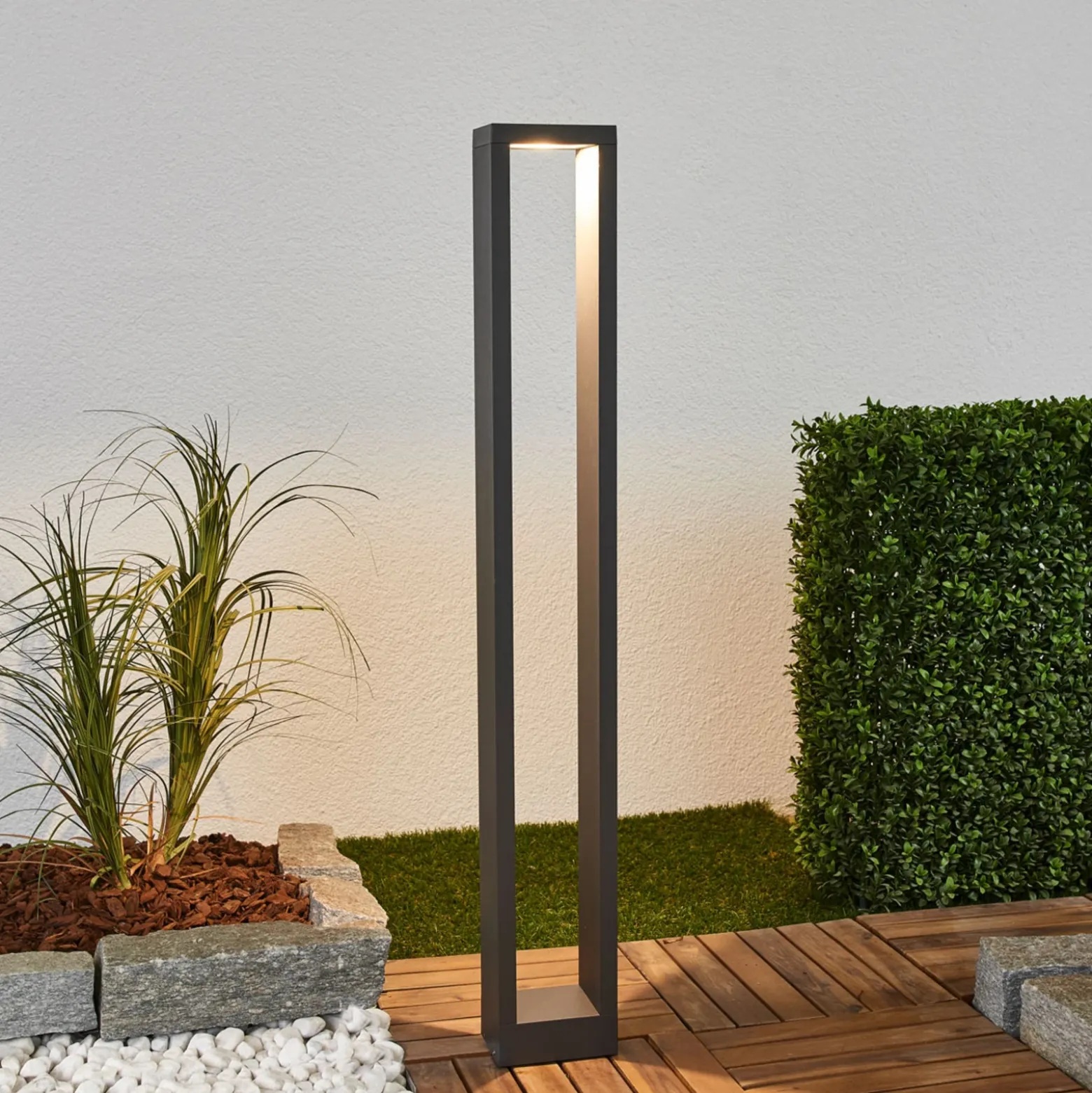 Lucande, bolardo luminoso LED Jupp, juego de 4, 90 cm, antracita, IP54