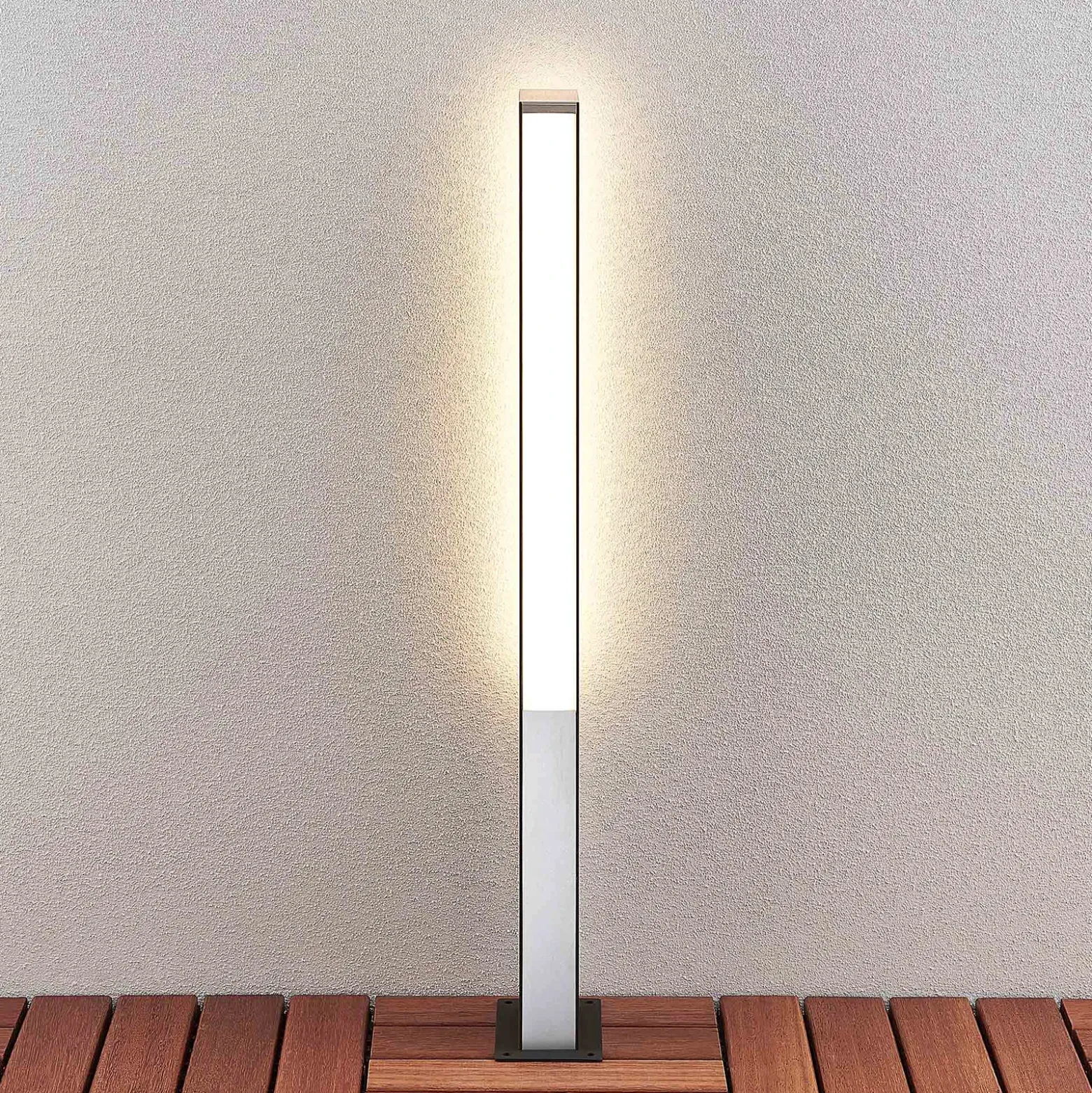 Lucande Bolardo luminoso LED Aegisa, 80 cm, antracita, metal, IP54