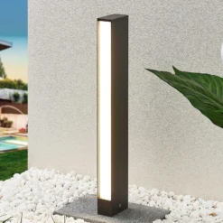 Lucande Bolardo luminoso LED Lirka, gris oscuro, metal, 60 cm
