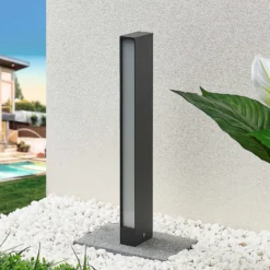 Lucande Bolardo luminoso LED Lirka, gris oscuro, metal, 60 cm