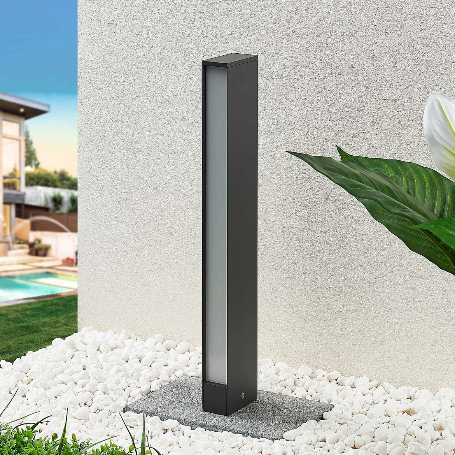 Lucande Bolardo luminoso LED Lirka, gris oscuro, metal, 60 cm