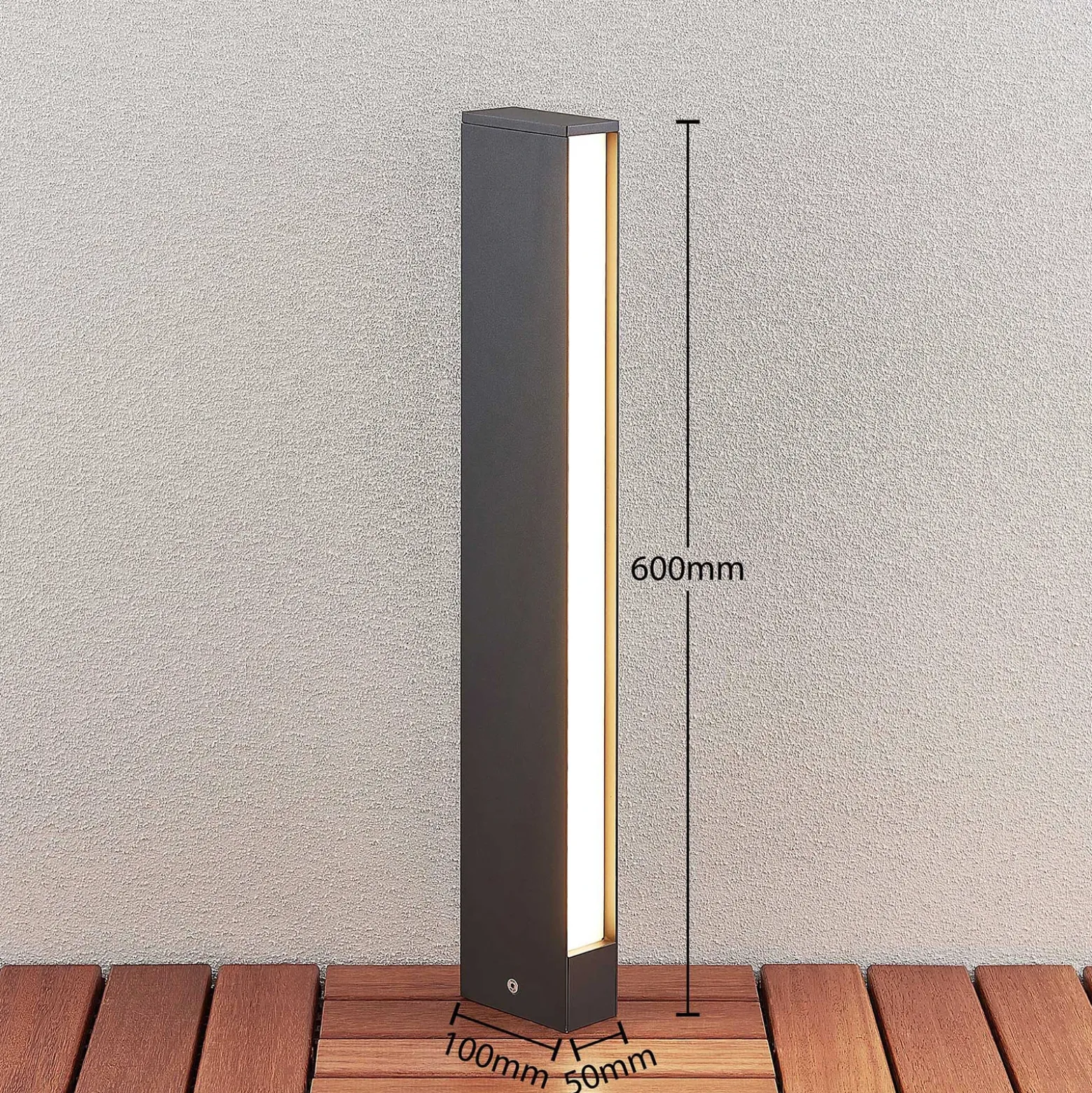 Lucande Bolardo luminoso LED Lirka, gris oscuro, metal, 60 cm